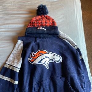 Youth Broncos gear, hoodie, and beanie